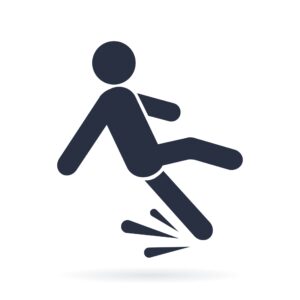 A cartoon stick figure slipping on a wet floor