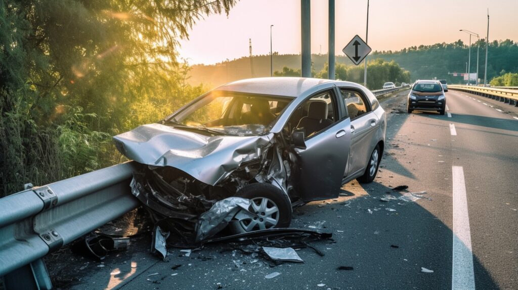 a car that has been hit in a t-bone accident