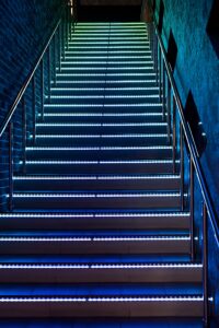 A neon light up staircase.