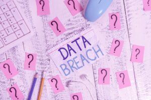 Note With The Words Data Breach Surrounded By Question Marks. 