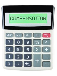 A calculator showing the words 'compensation' used as a bicycle accident compensation calculator.