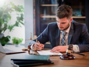 personal injury solicitor working at a desk
