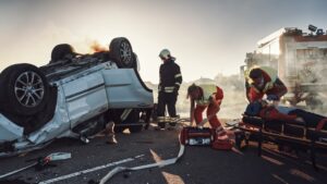 PARAMEDICS ATTENDING SCENE OF A CAR ACCIDENT