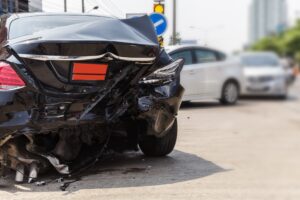 A car has been involced in a rear end crash. 