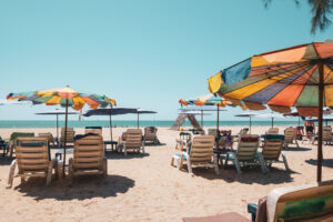 Sunbeds on a sunny beach.