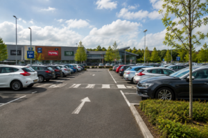 A large car park in a retail park